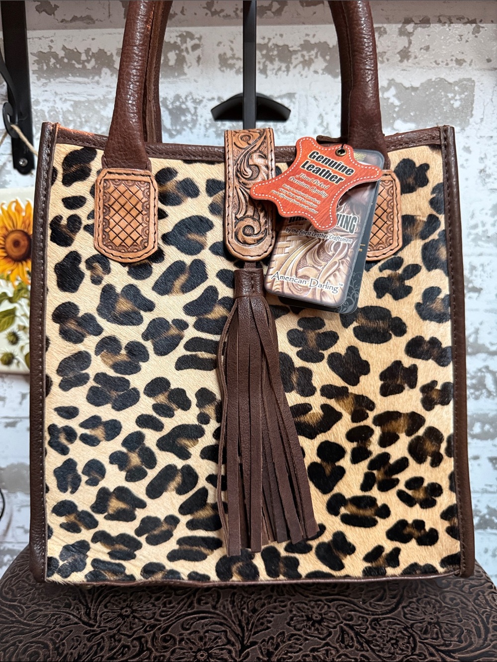 American Darling Brown and Black Leopard Print Leather Tote